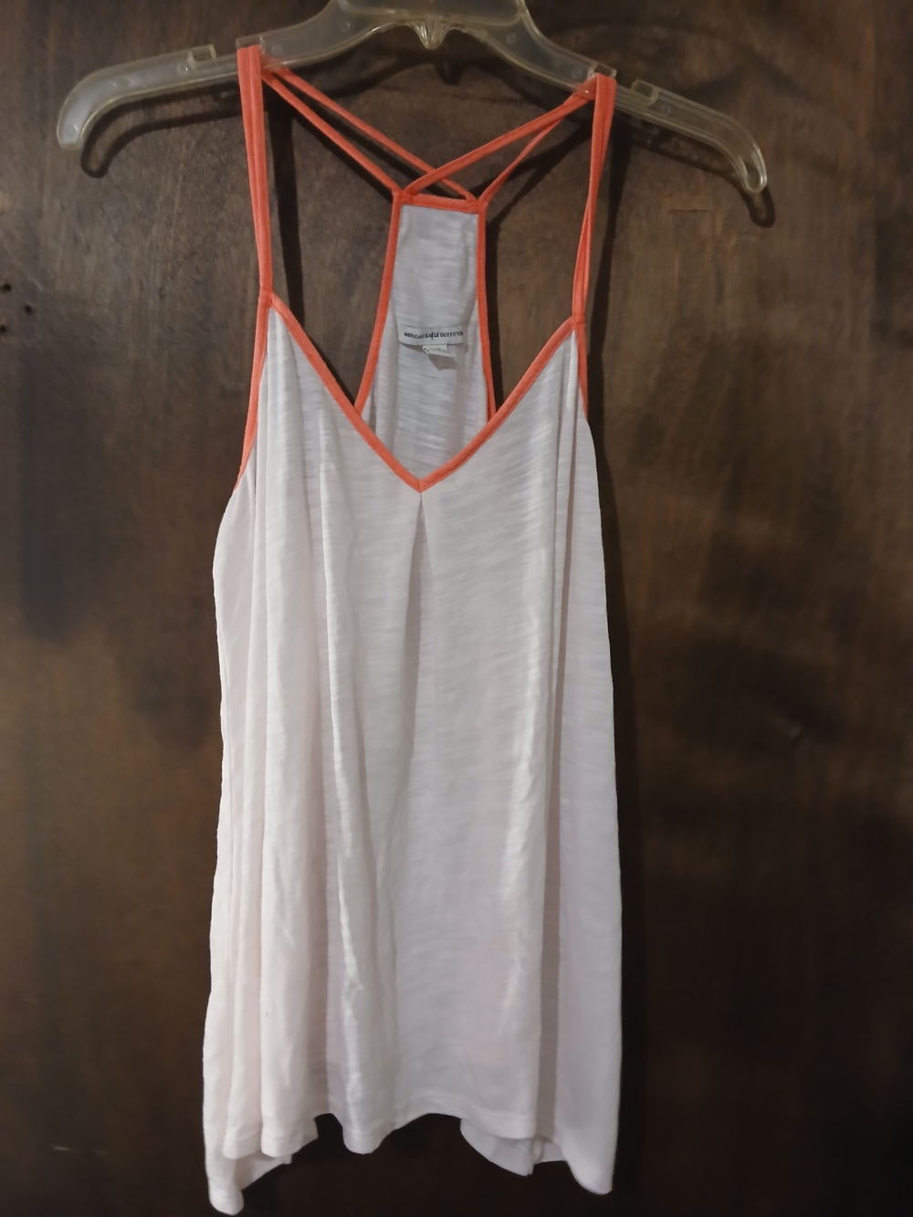 Women’s White Tank Top/ Cover Up with Orange Trim - Strappy Back